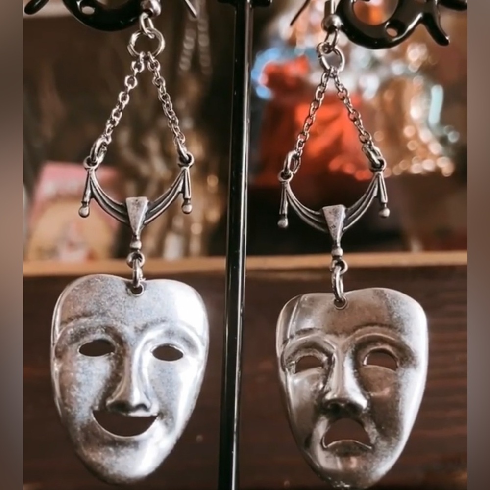 COMEDY/TRAGEDY MASK EARRINGS AKA "SMILE NOW/CRY LATER"